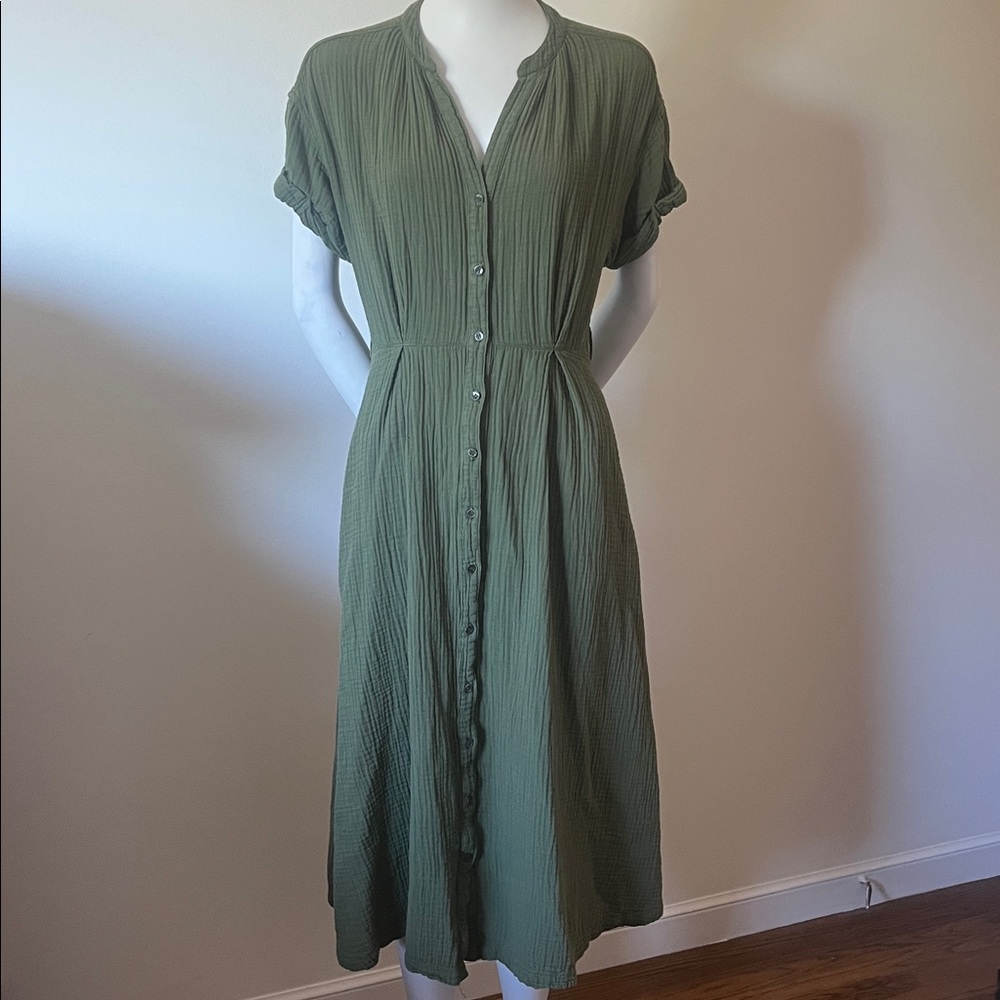 XIRENA Cate Elegant Green Midi Dress Made in USA Without Belt - Picture 7 of 16